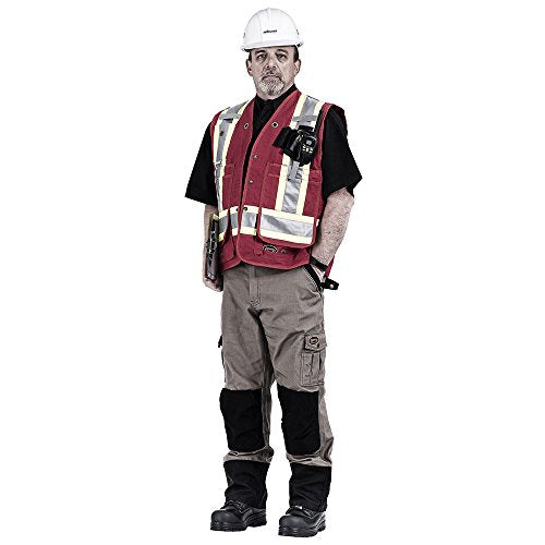 Pioneer Construction Reflective Surveyor Vest, 10 Pockets, Harness D-Ring Slot, Red, 3XL, V1010610-3XL - Clothing - Proindustrialequipment