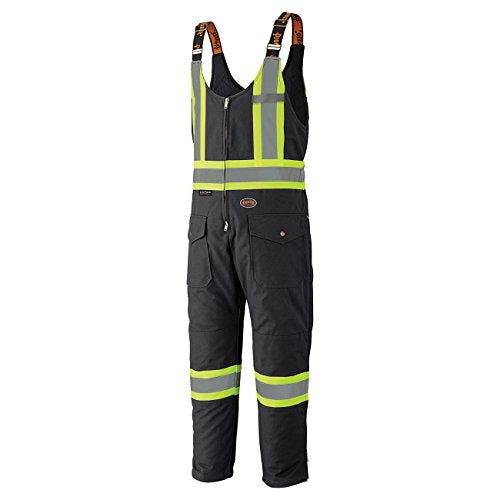 Pioneer Heavy-Duty Insulated Overall Bib Work Pants, Hip-to-Ankle Zipper, 4 Pockets, Reflective Stripe, Black, 2XL, V2060570-2XL - Clothing - Proindustrialequipment