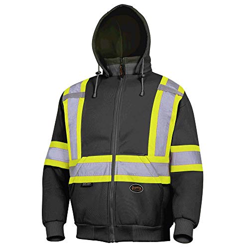 Pioneer V1060471-S High Visibility Work Hoodie, Polyester Fleece, Black, S - Clothing - Proindustrialequipment