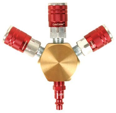 Legacy A84444-D 2 Pack 1/4in. ColorConnex 3-Way Flat Hex Manifold with Type D Coupler and Plug, Red