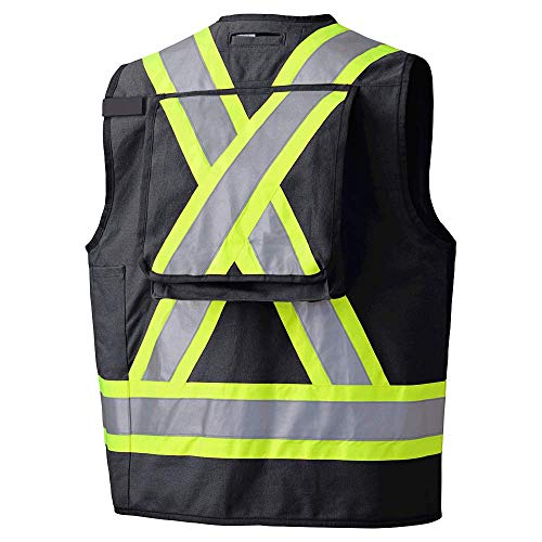 Pioneer Construction Reflective Surveyor Vest, 10 Pockets, Harness D-Ring Slot, Black, 3XL, V1010670-3XL - Clothing - Proindustrialequipment