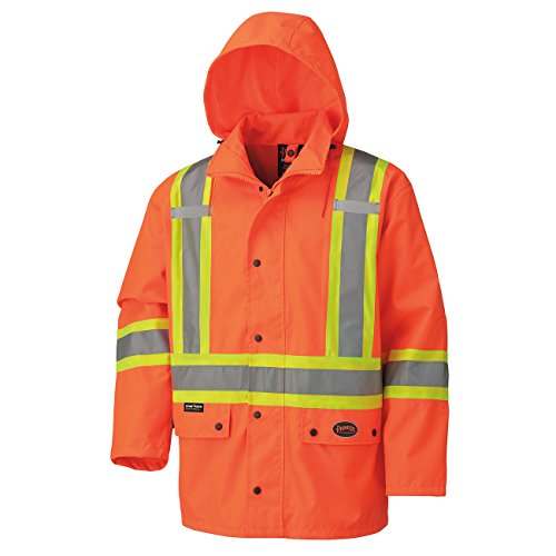 Pioneer V1110250-L High Visibility Waterproof Safety Jacket, 2 Radio Clip Straps, Orange, Large - Clothing - Proindustrialequipment