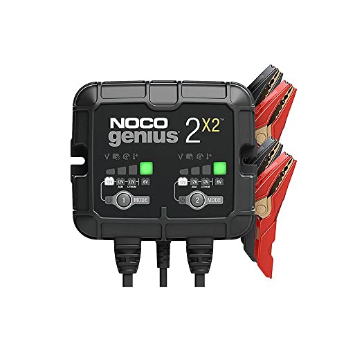 NOCO GENIUS2X2, 2-Bank, 4-Amp (2-Amp Per Bank) Fully-Automatic Smart Charger, 6V and 12V Battery Charger, Battery Maintainer, and Battery Desulfator with Temperature Compensation