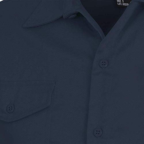 Pioneer Flame Resistant Adjustable Wrist Button-Down Safety Shirt, Cotton-Nylon Blend, Navy Blue, XL, V2540440-XL - Proindustrialequipment