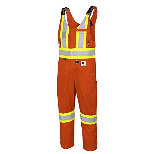 Pioneer FR 7-Pocket Overall Bib Work Pants, Premium Cotton & Nylon Blend, Reflective Stripes, Orange, S, V2540480-S - Clothing - Proindustrialequipment