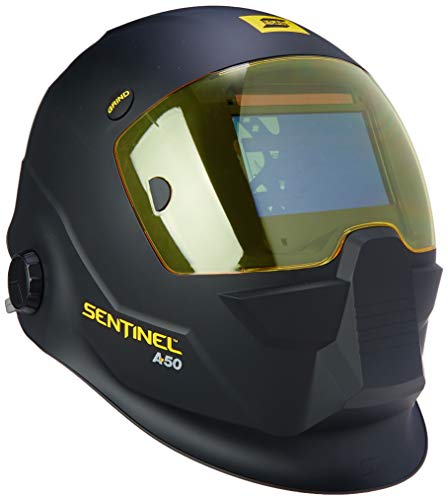 ESAB 0700000800 Sentinel A50 Welding Helmet, Black Low-Profile Design, High Impact Resistance Nylon, Infinitely-Adjustable, Color Touch Screen Controls, 3.93" x 2.36" Viewing Lens, Hard Hat Option