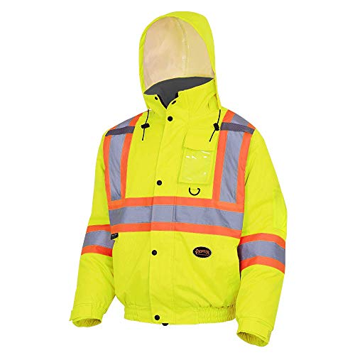 Pioneer V1150260-L Winter Quilted Safety Bomber Jacket-Waterproof, Yellow-Green, L - Clothing - Proindustrialequipment