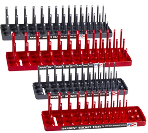 Hansen Global 92003 SAE & Metric, 3-Row Socket Tray Set - 4-Pieces, Red & Grey