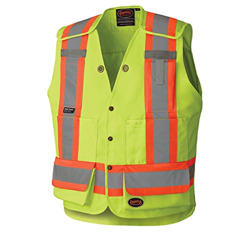 Pioneer High Visibility 5 Point Tear-Away Surveyor Safety Vest, Extra-Long Back, Yellow-Green, L, V1010860-L - Clothing - Proindustrialequipment