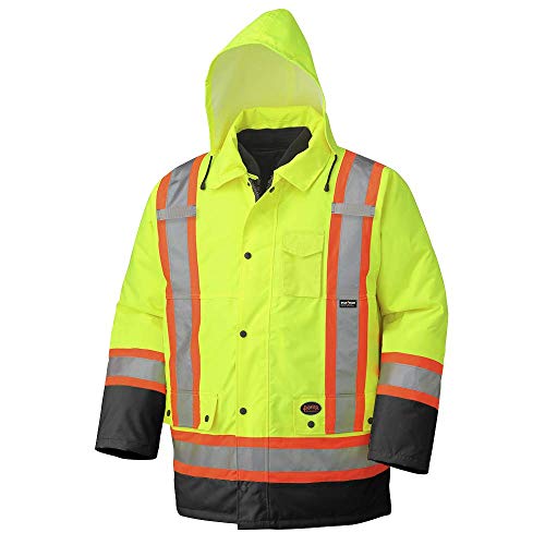 Pioneer V1120161-L Winter 6-in-1 Parka Jacket - 100% Waterproof hi-viz Rainwear, Yellow-Green, L - Clothing - Proindustrialequipment