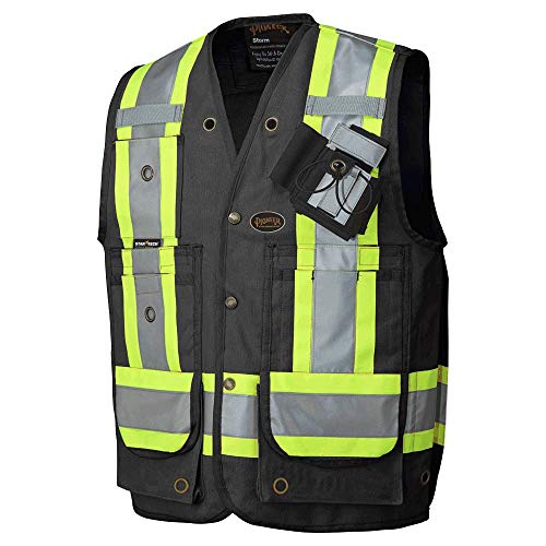 Pioneer Construction Reflective Surveyor Vest, 10 Pockets, Harness D-Ring Slot, Black, 4XL, V1010670-4XL - Clothing - Proindustrialequipment