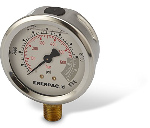 Enerpac G2535L Hydraulic Pressure Gauge with Dual 0 to 10,000 PSI and 0 to 700 Bar Range, 2-1/2"-Dia. Face, 1/4" NPTF Male, Lower-Mount Connection - Other - Proindustrialequipment