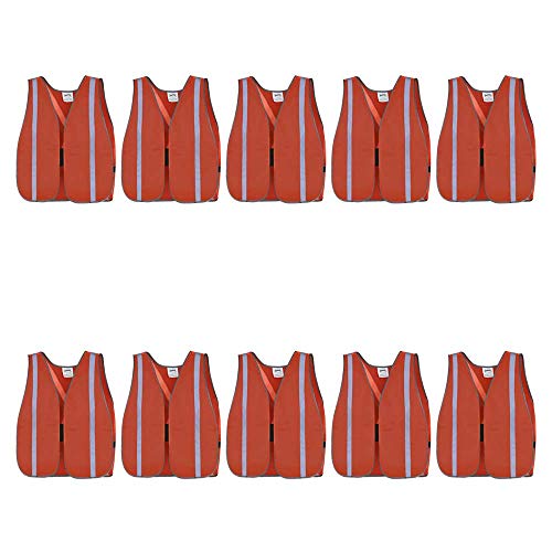 Pioneer 10-Pack Basic Mesh Safety Vest with Reflective Tape, Hook & Loop Front Closure, Orange, Universal, V1030750-O/S - Clothing - Proindustrialequipment