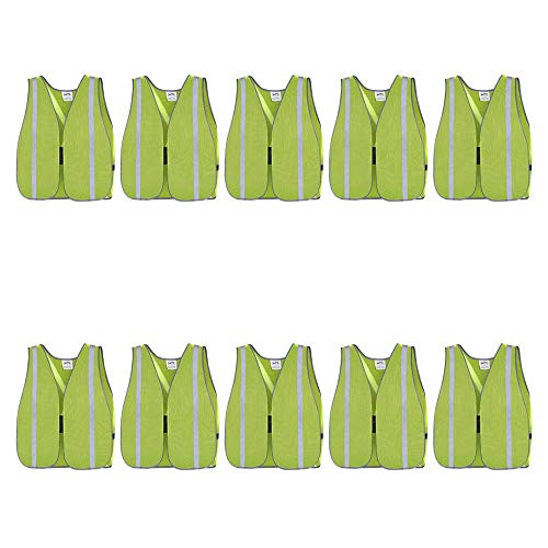 Pioneer 10-Pack Basic Mesh Safety Vest with Reflective Tape, Hook & Loop Front Closure, Yellow/Green, Universal, V1030760-O/S - Clothing - Proindustrialequipment