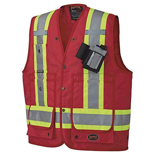 Pioneer CSA Heavy-Duty Reflective Surveyor Work Safety Vest, Radio Pocket and Pen Slots, Red, M, V1010510-M - Clothing - Proindustrialequipment
