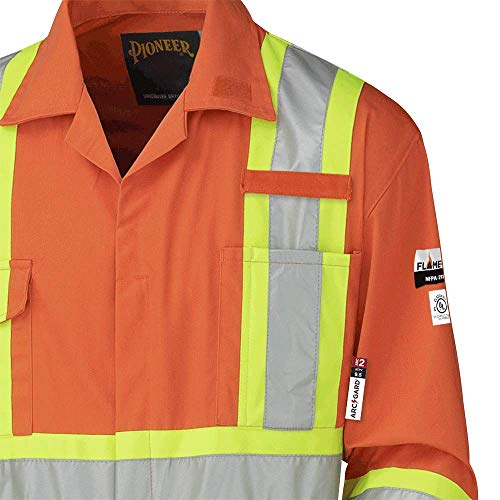 Pioneer CSA Action Back Flame Resistant ARC 2 Work Coverall, Hi Vis 100% Cotton, Elastic Waist, Orange, 40, V2520250-40 - Clothing - Proindustrialequipment