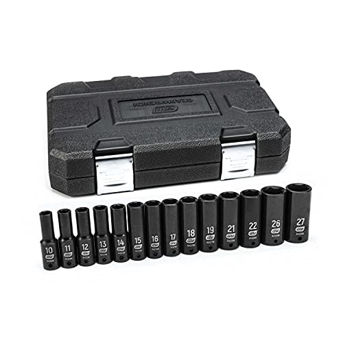 GEARWRENCH 14 Pc. 1/2" Drive 6 Point Deep Impact Metric Socket Set - 84955N, Black