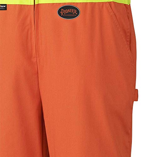 Pioneer CSA Hi Vis Overall Bib Work Pants, Reflective Stripe, 7 Reinforced Pockets, Tall Fit, Orange, 48, V203011T-48 - Clothing - Proindustrialequipment