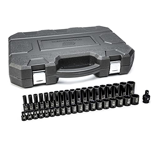 GEARWRENCH 39 Pc. 1/2" Drive 6 Point Standard & Deep Impact Metric Socket Set - 84948N, Black