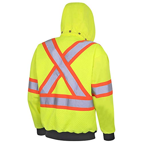 Pioneer Front Zipper Diamond Jacquard High Visibility Safety Hoodies, Comfortable Cotton Inner Layer and Radio Clip Strap, Yellow/Green, 2XL, V1060760-2XL - Clothing - Proindustrialequipment