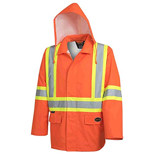 Pioneer V1081350-S Hi-Viz Safety Rain Jacket, Tear and Abrasion Resistant, Orange, S - Clothing - Proindustrialequipment