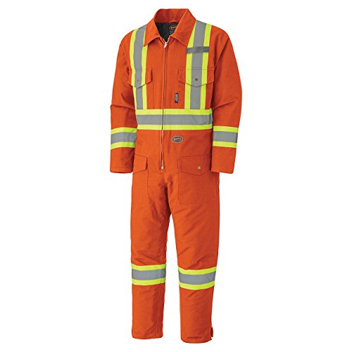 Pioneer Winter Heavy-Duty High Visibility Insulated Work Coverall, Quilted Cotton Duck Canvas, Hip-to-Ankle Zipper, Orange, 3XL, V206095A-3XL - Clothing - Proindustrialequipment