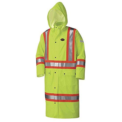 Pioneer V3520360-XL FR Oil & Chemical Resistant Long Rain Coat - Hi-Vis Lightweight, Yellow-Green, XL - Clothing - Proindustrialequipment