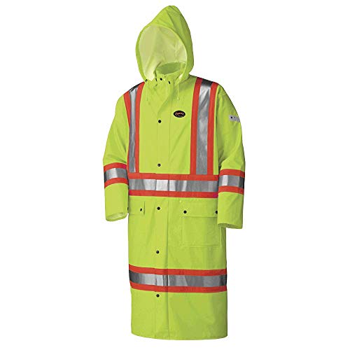 Pioneer V3520360-XS FR Oil & Chemical Resistant Long Rain Coat - Hi-Vis Lightweight, Yellow-Green, XS - Clothing - Proindustrialequipment