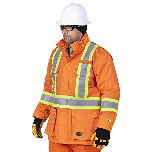 Pioneer V2560250-M Flame Resistant Quilted Cotton Safety Parka, Orange-Medium - Clothing - Proindustrialequipment