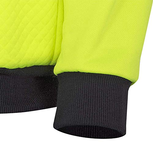 Pioneer Front Zipper Diamond Jacquard High Visibility Safety Hoodies, Comfortable Cotton Inner Layer and Radio Clip Strap, Yellow/Green, S, V1060760-S - Clothing - Proindustrialequipment