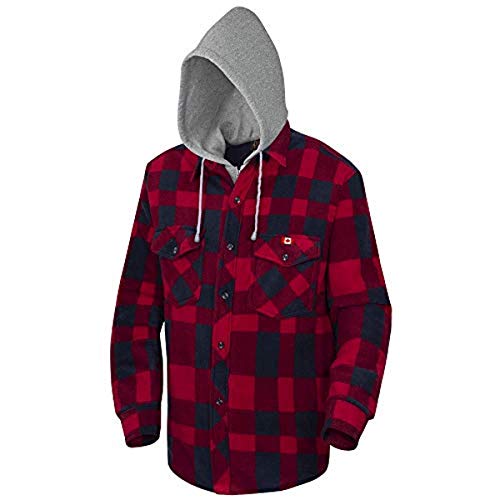Pioneer V3080397-L Quilted Hooded Polar Fleece Shirt, Red-Black Plaid, L - Clothing - Proindustrialequipment