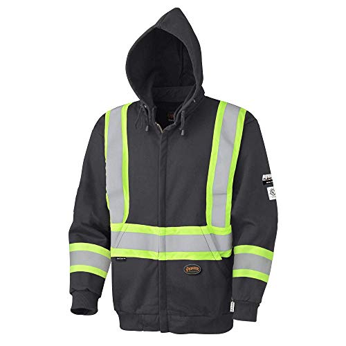 Pioneer V2570470-S Flame Resistant Heavyweight Safety Hoodie, Zip Style, Refl. Tape, Black, S - Clothing - Proindustrialequipment