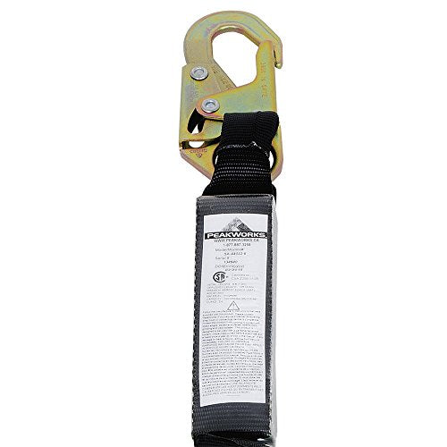 PeakWorks CSA 6' (1.8 m) Shock Pack - Snap & Form Hooks - Twin Leg 100% Tie Off - E4 Shock Absorbing Fall Arrest Lanyard Connector, 1" Webbing, V8104226 - Fall Protection - Proindustrialequipment