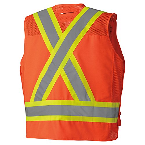 Pioneer High Visibility 5 Point Tear-Away Surveyor Safety Vest, Extra-Long Back, Orange, 4XL, V1010850-4XL - Clothing - Proindustrialequipment