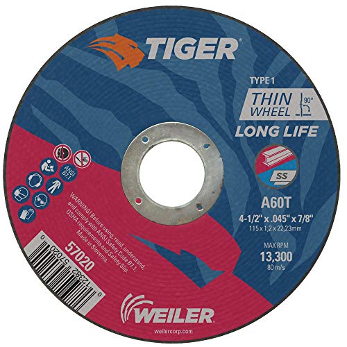 Weiler 57020 Roue de coupe fine Tiger Type 1 4-1/2" x 0,045", A60T, 7/8" AH (lot de 25)