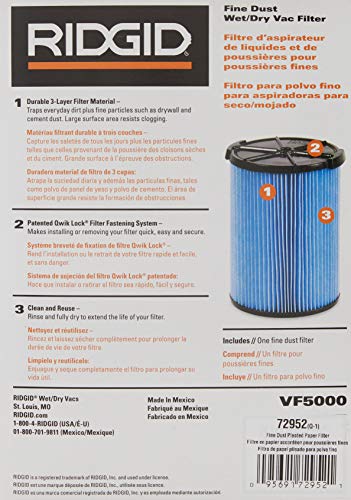 Ridgid VF5000-3-Layer Pleated Paper Vacuum Filter - Vaccum Bags - Proindustrialequipment