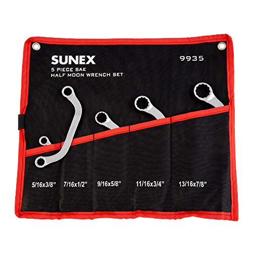 Sunex 9935 Jeu de clés demi-lune SAE, 5/16 x 3/8" - 13/16 x 7/8", entièrement poli, 5 pièces