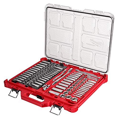 Milwaukee 48-22-9486 Juego de llaves de vaso y trinquete de 106 piezas con accionamiento de 1/4" y 3/8" con organizador de perfil bajo PACKOUT - SAE y métrico