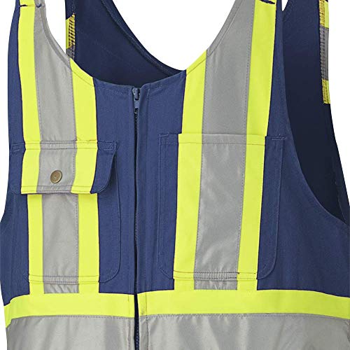 Pioneer CSA Hi Vis Overall Bib Work Pants, Reflective Stripe, 7 Reinforced Pockets, Blue, 36, V2030180-36 - Clothing - Proindustrialequipment