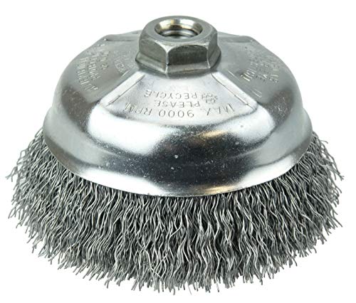 Weiler Brosse métallique, trou fileté, acier, fil serti, diamètre 12,7 cm, diamètre du fil 0,014", arbre 5/8"-11, longueur des poils 1-1/4", 8000 tr/min (lot de 1)