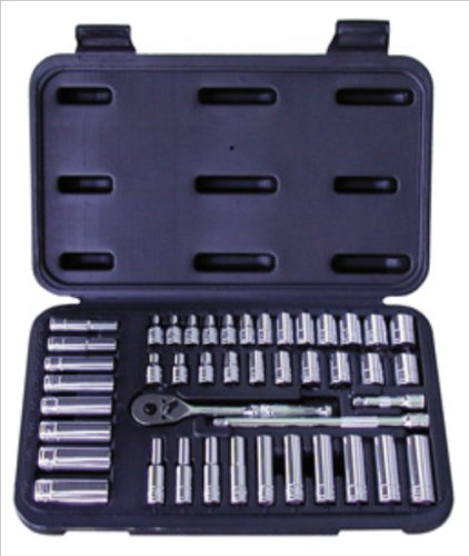 Advanced Tool Design Model ATD-1200 44 Piece 1/4-Inch Drive Chrome Socket Set, SAE and Metric in Blow Molded Case