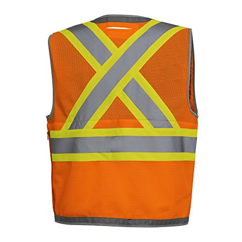 Pioneer High Visibility Surveyor Safety Vest, Mesh Back - Front Zipper, Orange, XL, V1010250-XL - Clothing - Proindustrialequipment