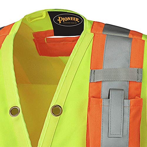 Pioneer Lightweight Durable Hi Vis Surveyor Safety Vest, Multi-Pocket, Snap Button, Yellow-Green, M, V1010140-M - Clothing - Proindustrialequipment