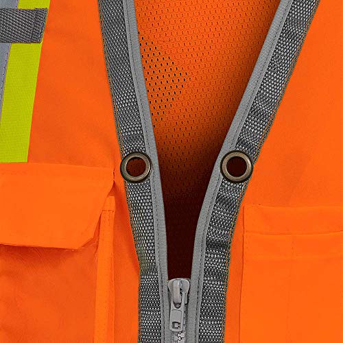 Pioneer High Visibility Surveyor Safety Vest, Mesh Back - Front Zipper, Orange, XL, V1010250-XL - Clothing - Proindustrialequipment