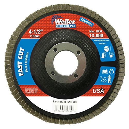 Weiler 804-31345 Disque à lamelles Vortec Pro Type 29, alumine zircone, grain 60, 7/8", 13 000 tr/min, 4-1/2"