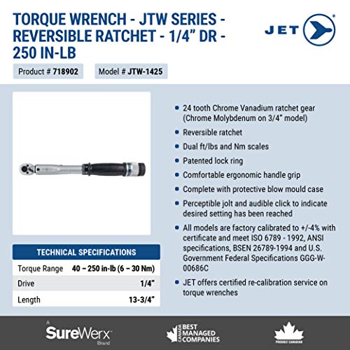 Jet 718902-1/4" Dr 250 in/Lbs Torque Wrench - Wrenches - Proindustrialequipment