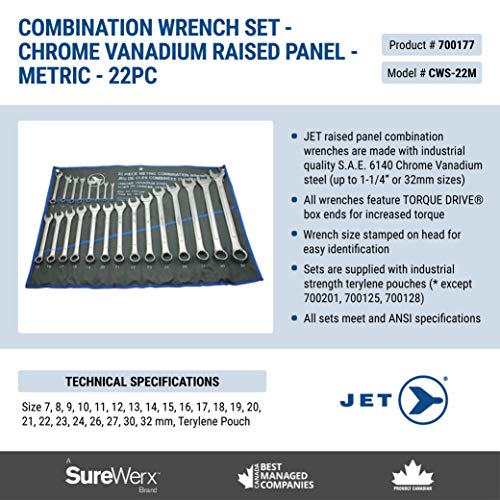 Jet Torque Wrench Set and Organizer – 22 Piece Metric Raised Panel Combination, Up to 7mm - 32mm Sizes, Industrial Strength Chrome Vanadium, Included Pouch, Meets ANSI Specifications, 700177 - Wrenches - Proindustrialequipment