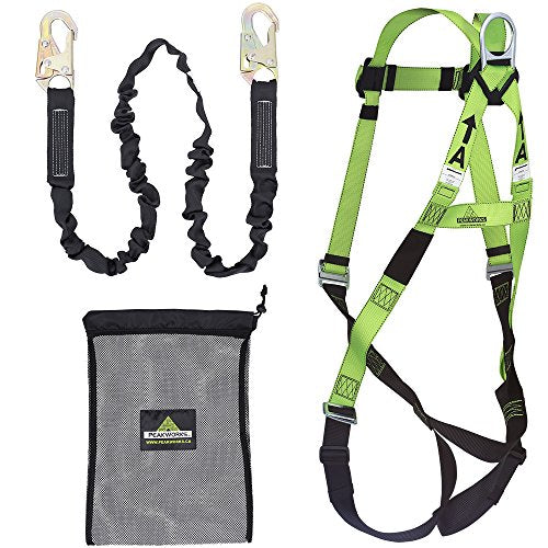 PeakWorks CSA Fall Arrest Kit - 6' POY Shock Absorbing Lanyard With 2 Double Locking Snap hooks And 5-Point Adjustable Safety Harness , V8252116 - Fall Protection - Proindustrialequipment