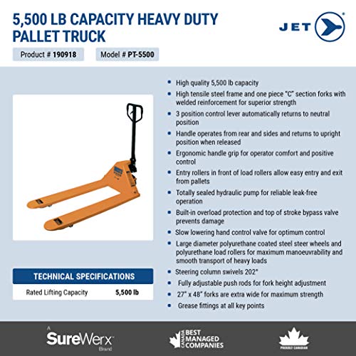 Jet 190918-5, 500 Lb Capacity Heavy Duty Pallet Truck - Other - Proindustrialequipment