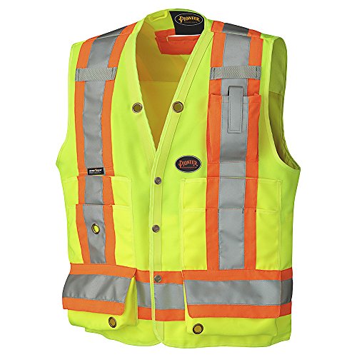 Pioneer Lightweight Durable Hi Vis Surveyor Safety Vest, Multi-Pocket, Snap Button, Yellow-Green, M, V1010140-M - Clothing - Proindustrialequipment